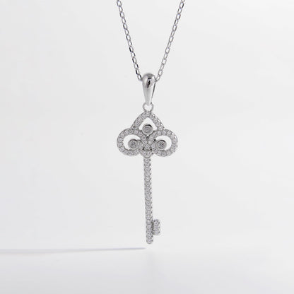 925 Sterling Silver Inlaid Zircon Key Shape Necklace Silver One Size