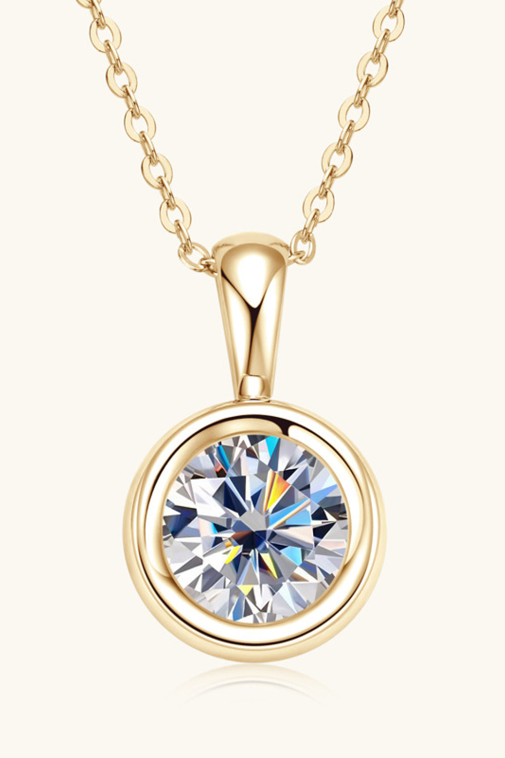 2 Carat Moissanite 925 Sterling Silver Necklace Gold One Size