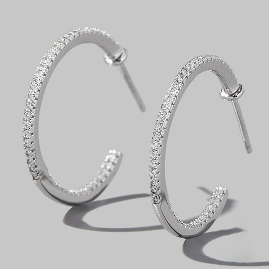 Zircon 925 Sterling Silver C-Hoop Earrings Silver One Size