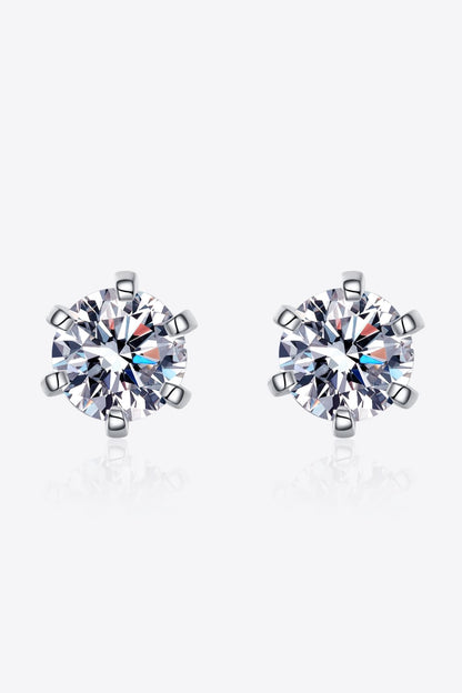 1 Carat Moissanite Rhodium-Plated Stud Earrings Silver One Size
