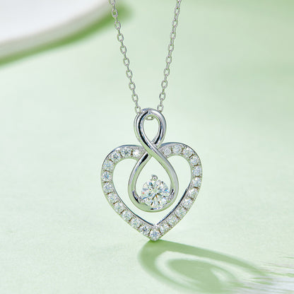 1 Carat Moissanite 925 Sterling Silver Heart Shape Necklace Silver One Size