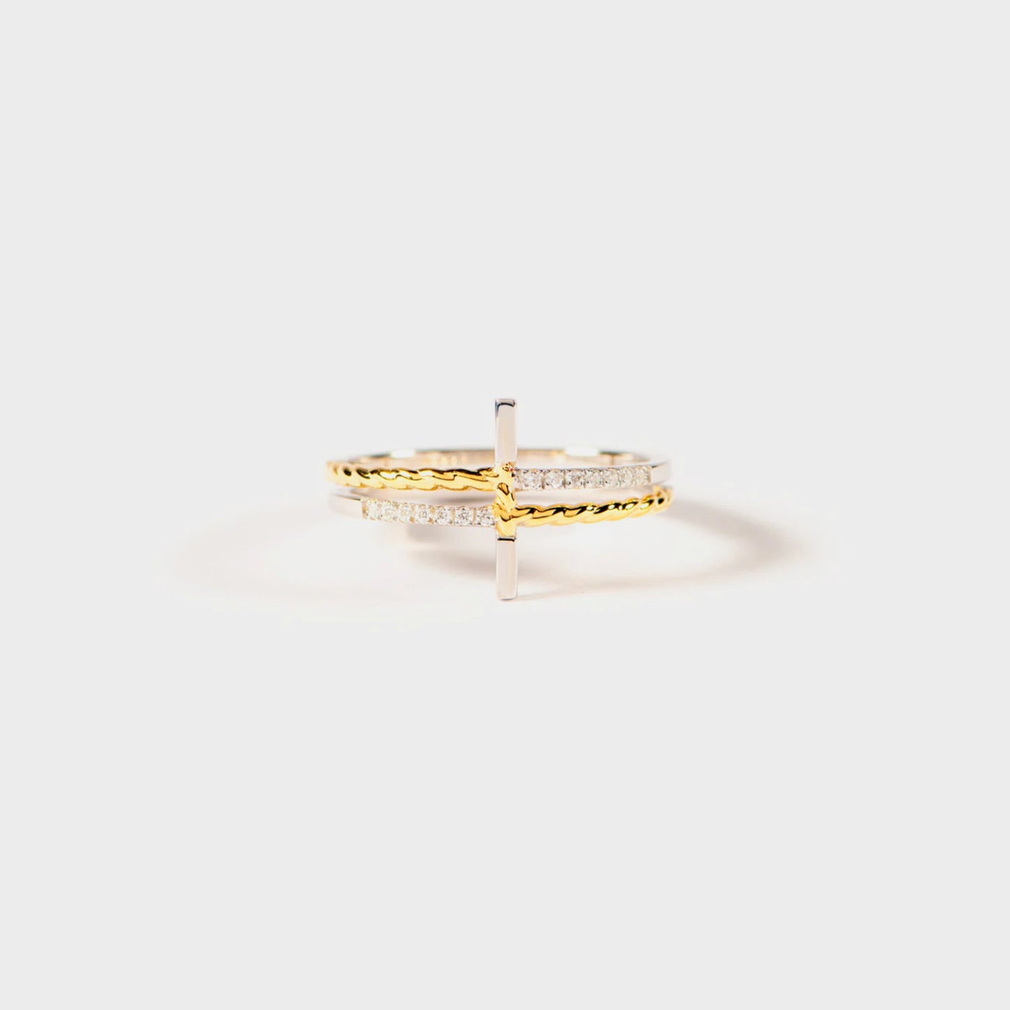 Cross Zircon 925 Sterling Silver Ring Gold