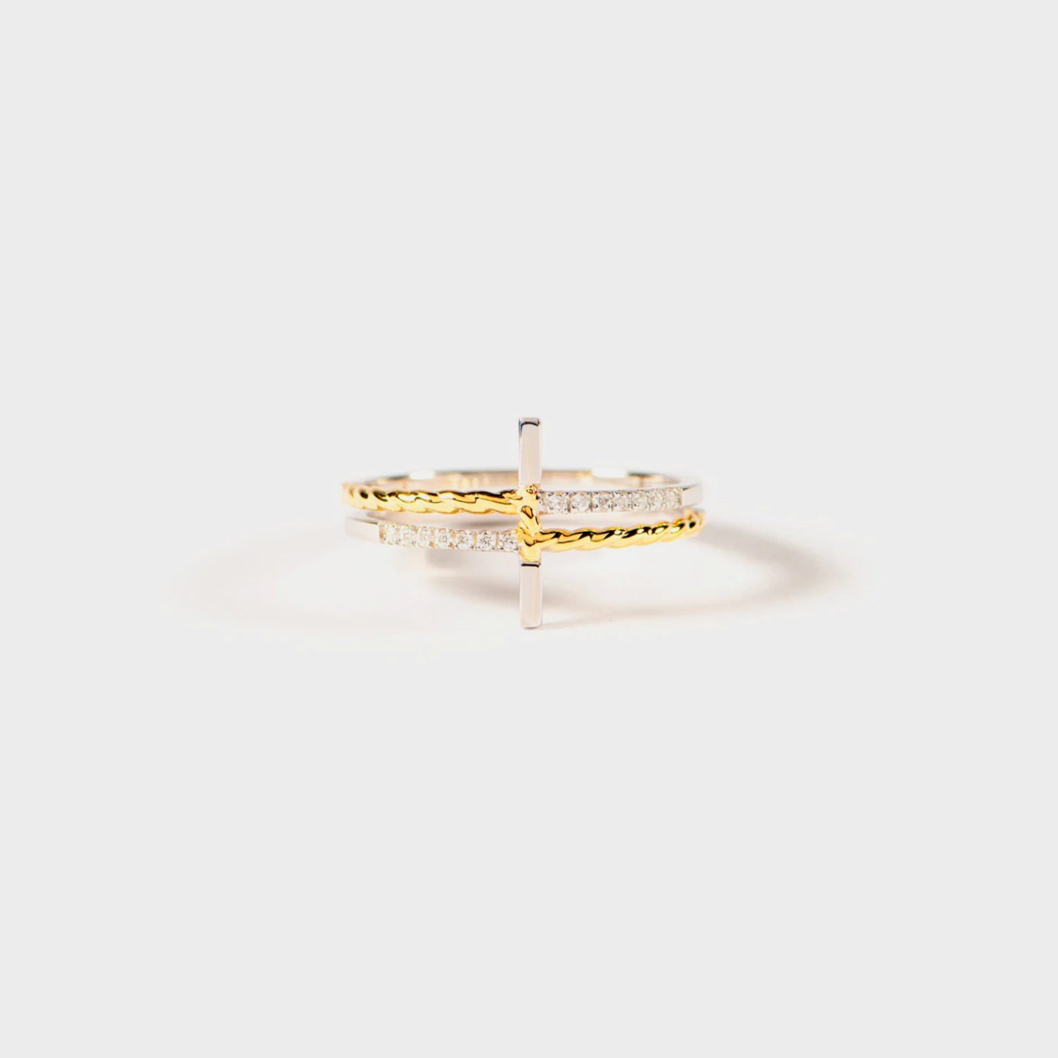 Cross Zircon 925 Sterling Silver Ring Gold