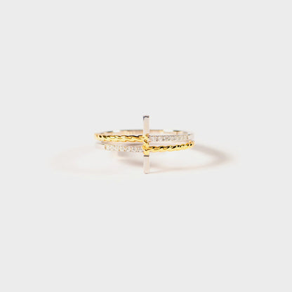 Cross Zircon 925 Sterling Silver Ring Gold