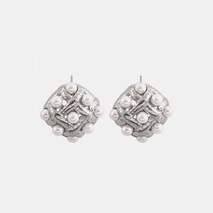Copper Shell Pearl Stud Earrings Silver One Size