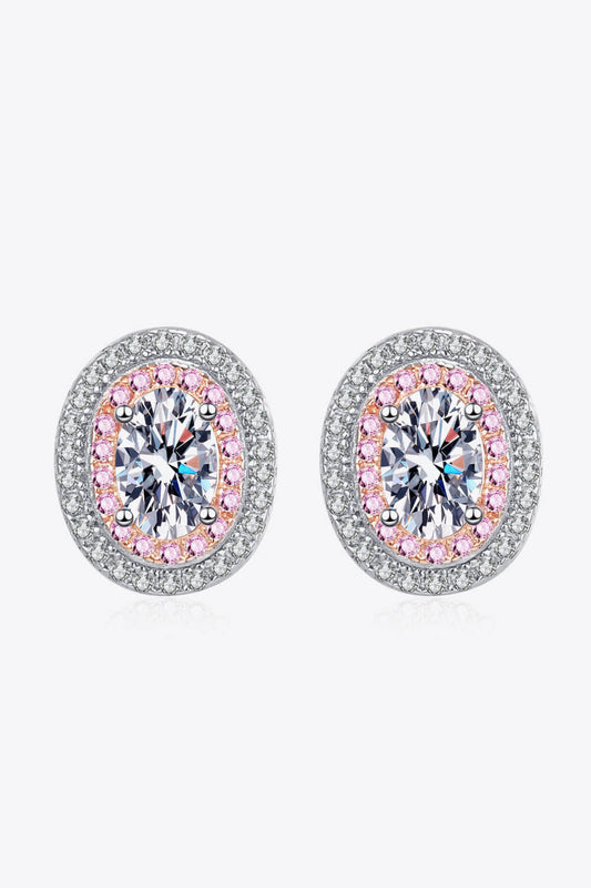 Platinum-Plated Moissanite Stud Earrings Pink White One Size