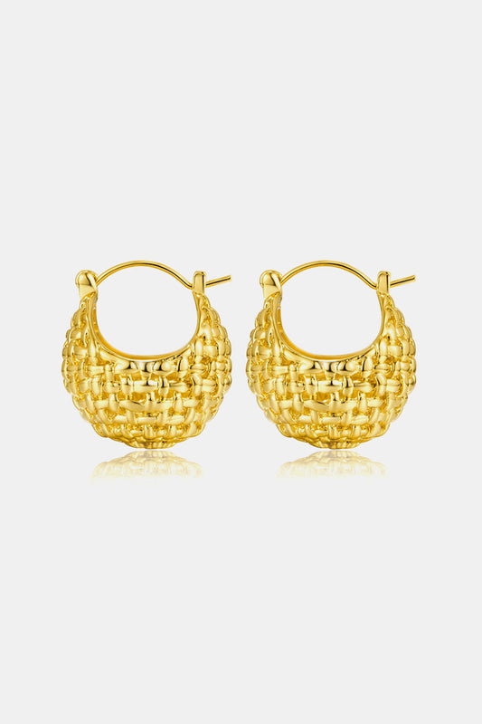 Braided Basket Metal Hoop Earrings Gold One Size