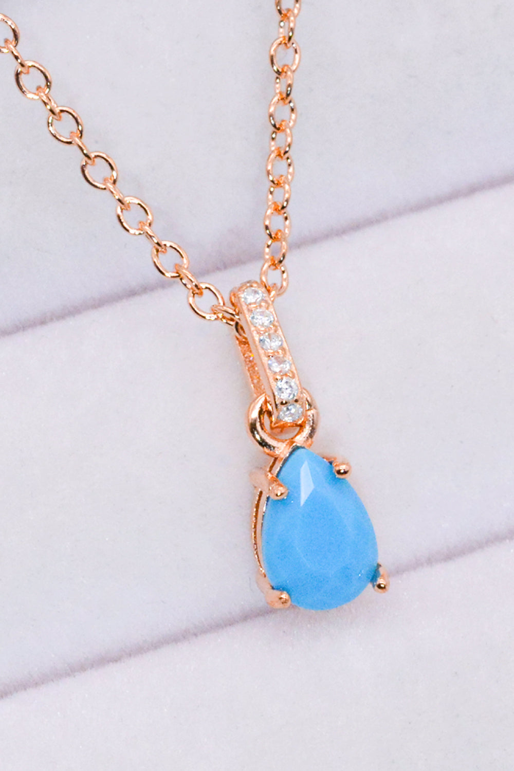 Teardrop Turquoise 4-Prong Pendant Necklace Rose Gold One Size