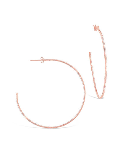 Sterling Silver Textured Hoops Rose Gold