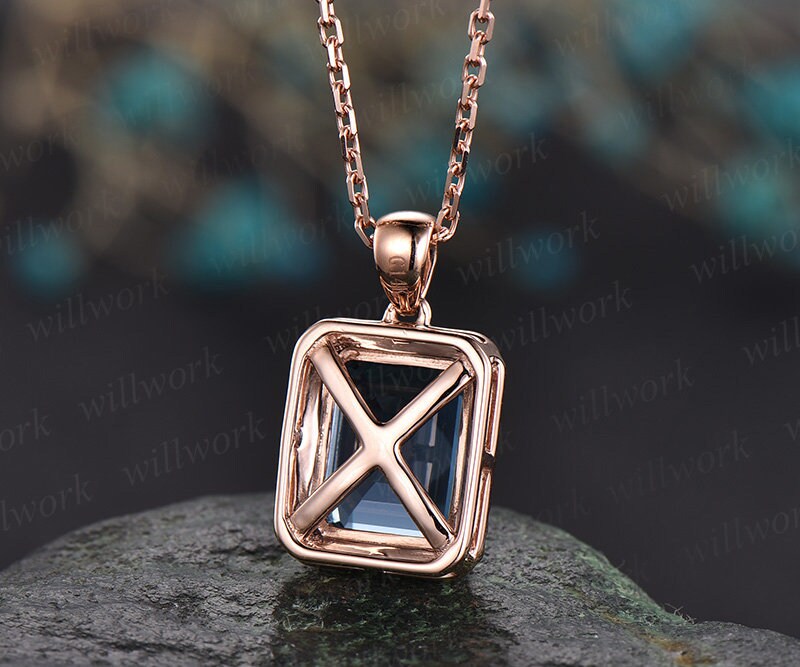 London blue topaz necklace blue topaz necklace 14k rose gold pendant December birthstone necklace dainty unique real diamond halo necklace