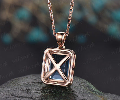 London blue topaz necklace blue topaz necklace 14k rose gold pendant December birthstone necklace dainty unique real diamond halo necklace