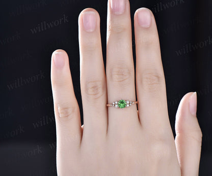 0.5ct Natural Tsavorite ring round cut Tsavorite engagement ring white gold snowdrift diamond ring 6 prong dainty unique wedding ring women