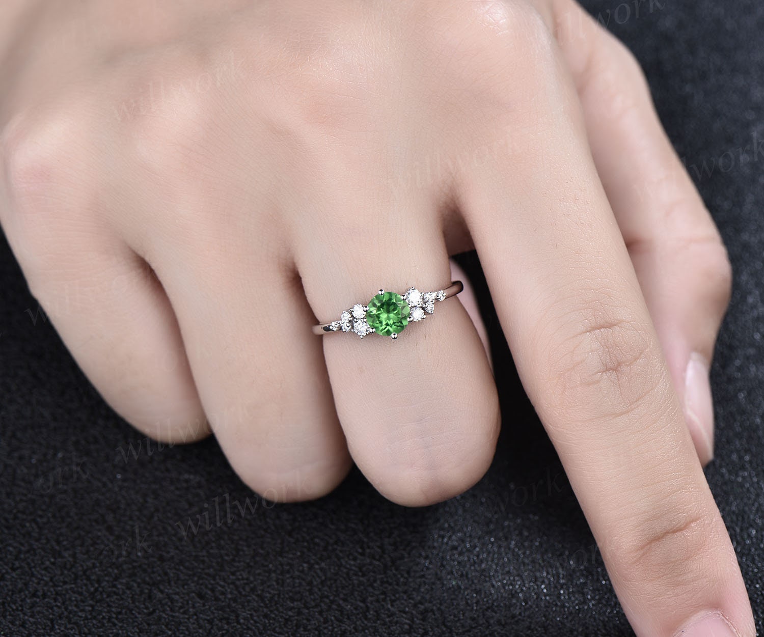 0.5ct Natural Tsavorite ring round cut Tsavorite engagement ring white gold snowdrift diamond ring 6 prong dainty unique wedding ring women
