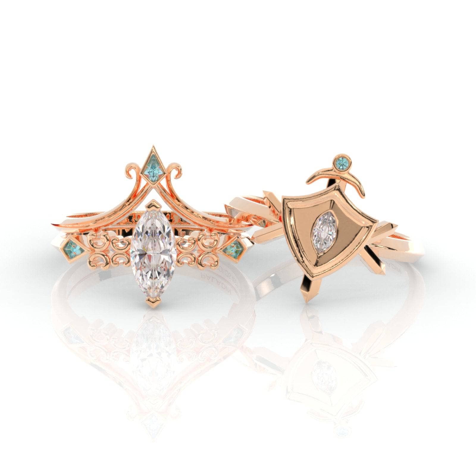 Paladin's 2-piece Ring Set (Women)- 14k Yellow Gold Video Game Inspired Rings