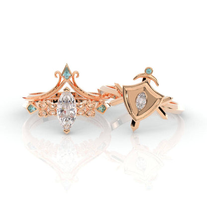 Paladin's 2-piece Ring Set (Women)- 14k Yellow Gold Video Game Inspired Rings