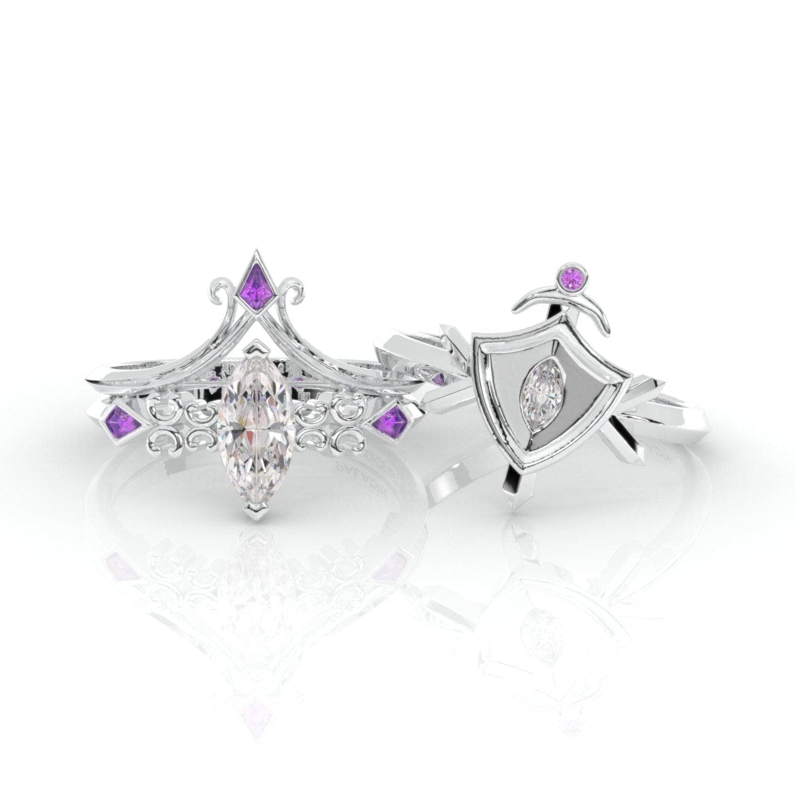 Paladin's 2-piece Ring Set (Women)- 14k Yellow Gold Video Game Inspired Rings