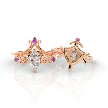 Paladin's 2-piece Ring Set (Women)- 14k Yellow Gold Video Game Inspired Rings