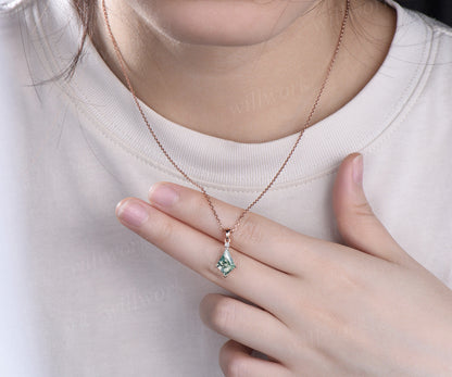 Kite natural moss agate necklace solid 14k 18k rose gold vintage unique Personalized pendant for women her anniversary bridal gift mother