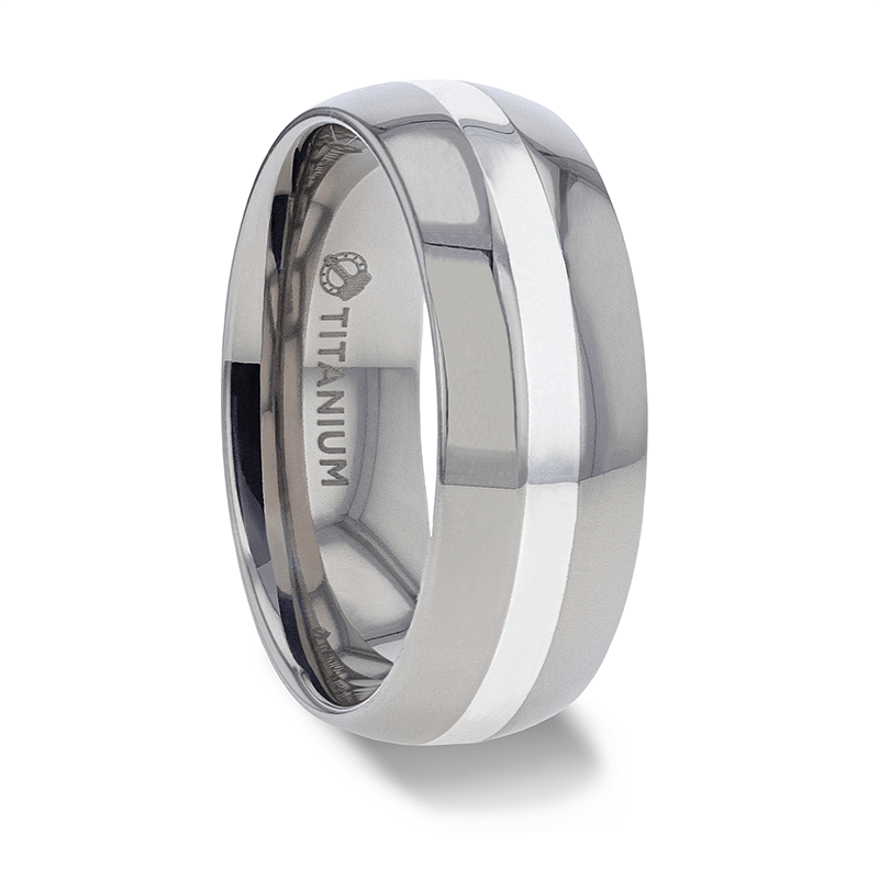 ZILVER Silver Inlay Titanium Wedding Ring with Domed Polished Edges - 6mm & 8mm 8mm