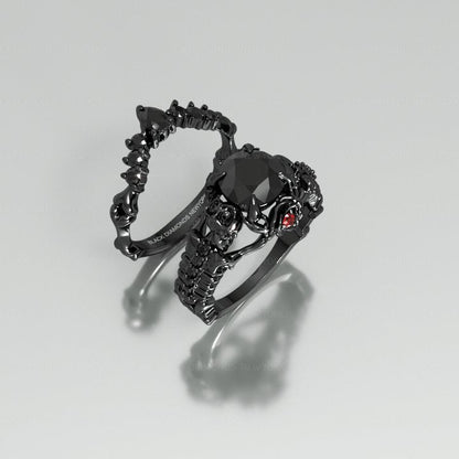 1.25 Carat Black Diamond Gothic Ring Set - Together Forever