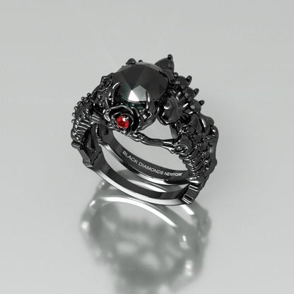 1.25 Carat Black Diamond Gothic Ring Set - Together Forever