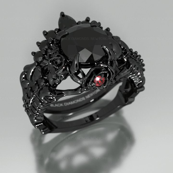 1.25 Carat Black Diamond Gothic Ring Set - Together Forever