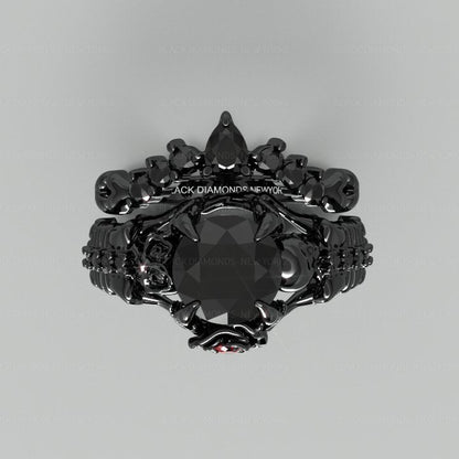 1.25 Carat Black Diamond Gothic Ring Set - Together Forever