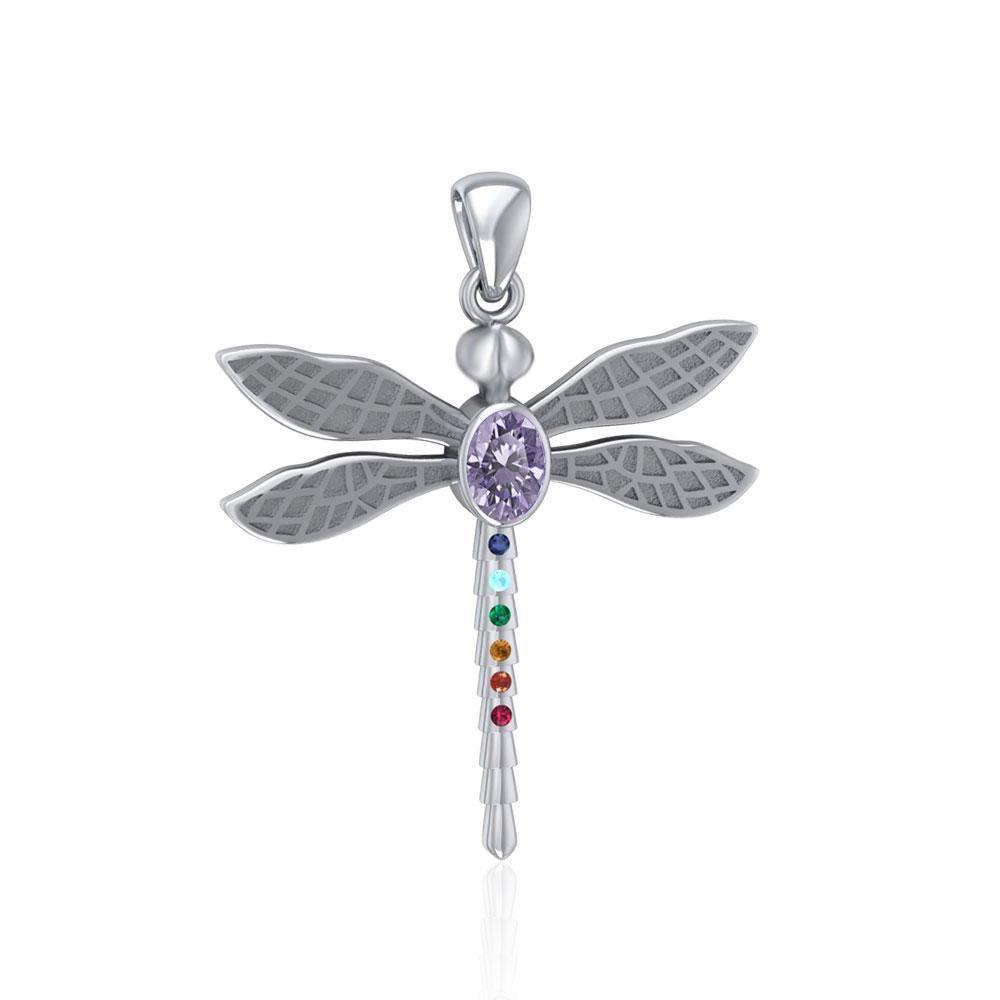 Spiritual Dragonfly Sterling Silver Pendant with Chakra Gemstone TPD5056