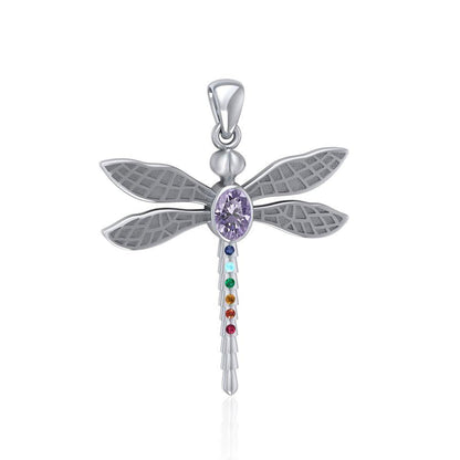 Spiritual Dragonfly Sterling Silver Pendant with Chakra Gemstone TPD5056