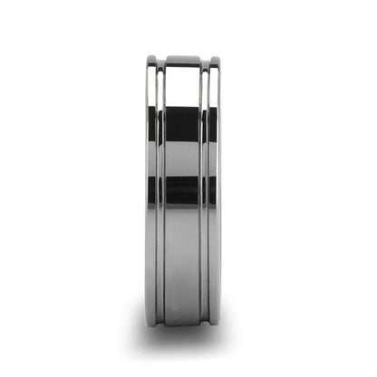 ANCHORAGE Men’s Tungsten Wedding Band with Dual Offset Grooves - 6mm or 8mm.