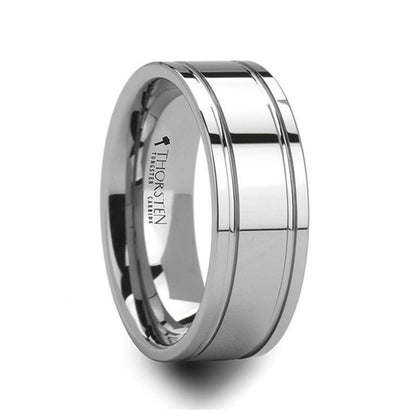 ANCHORAGE Men’s Tungsten Wedding Band with Dual Offset Grooves - 6mm or 8mm.