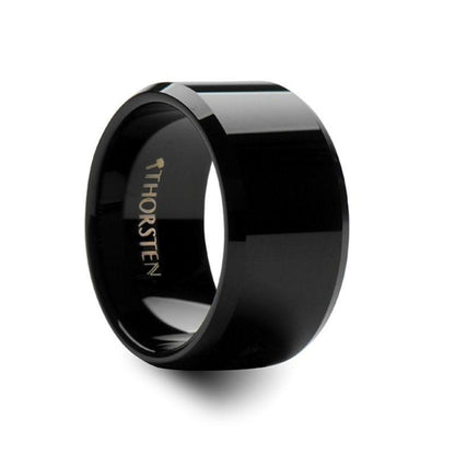 SEATTLE Black Tungsten Carbide Wedding Band with Bevels - 12mm 12mm