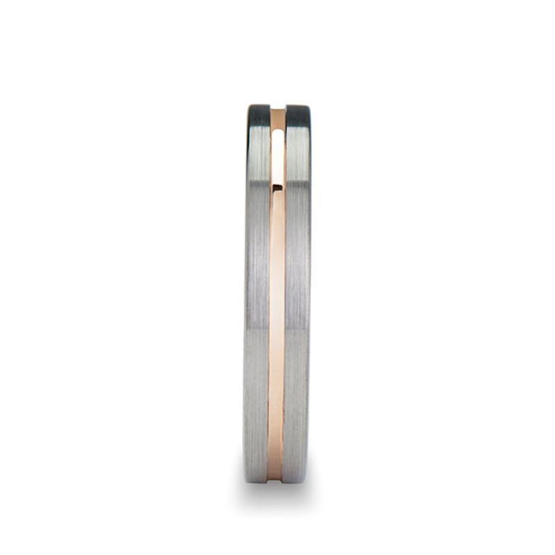 ZENA Flat Brushed Tungsten Ring with Rose Gold Channel — 4mm & 6mm