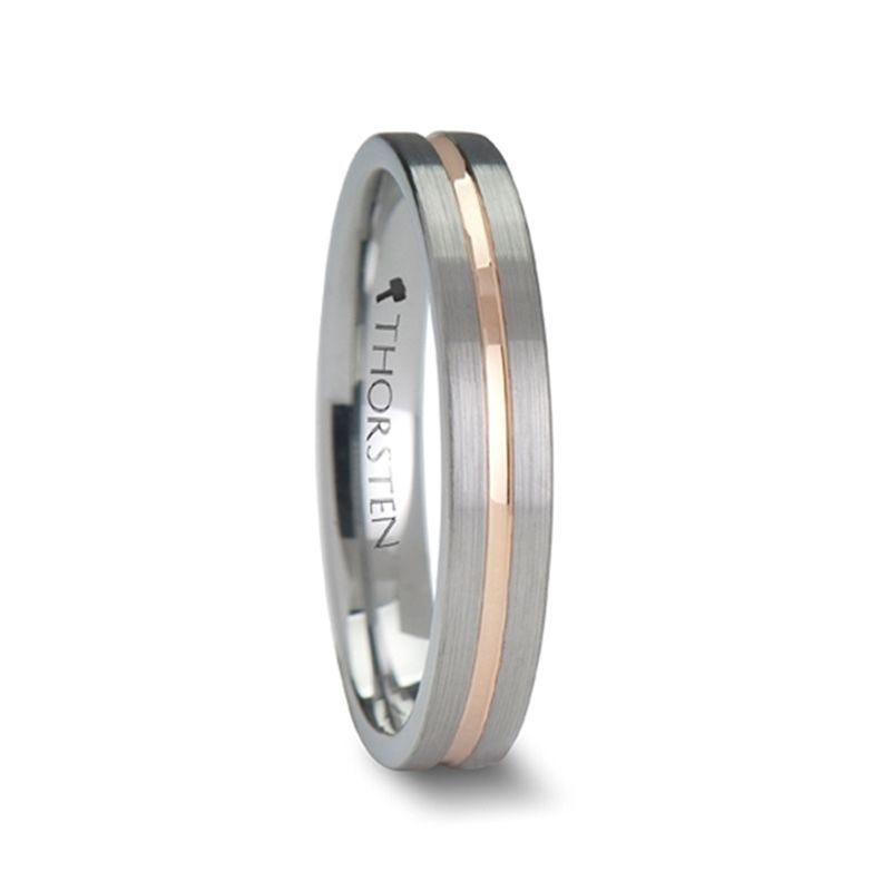 ZENA Flat Brushed Tungsten Ring with Rose Gold Channel — 4mm & 6mm 6mm