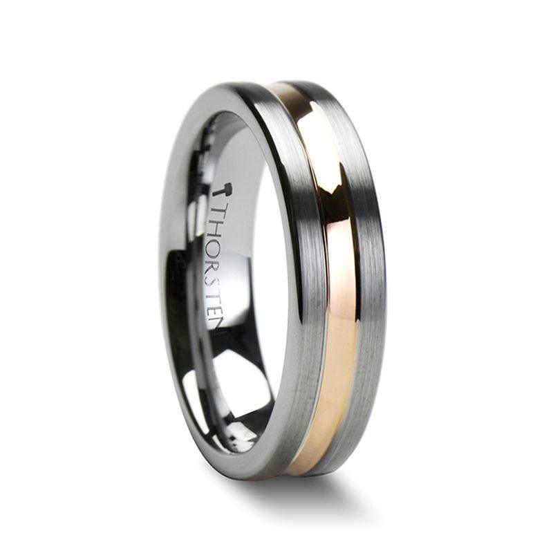 ZEUS Flat Brushed Tungsten Carbide Ring with Rose Gold-Plated Groove (4mm–10mm)