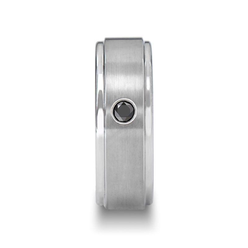 COVENTRY Raised Brushed Center Tungsten Ring with Black Diamond - 8mm.