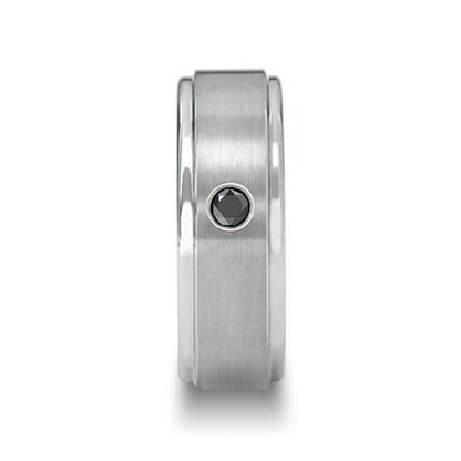 COVENTRY Raised Brushed Center Tungsten Ring with Black Diamond - 8mm.
