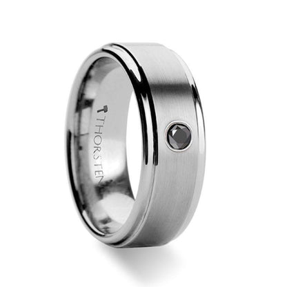 COVENTRY Raised Brushed Center Tungsten Ring with Black Diamond - 8mm.