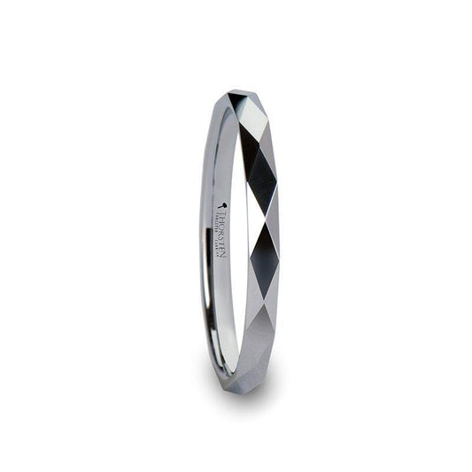 WICHITA Diamond Faceted White Tungsten Ring for Her - 2mm 2mm