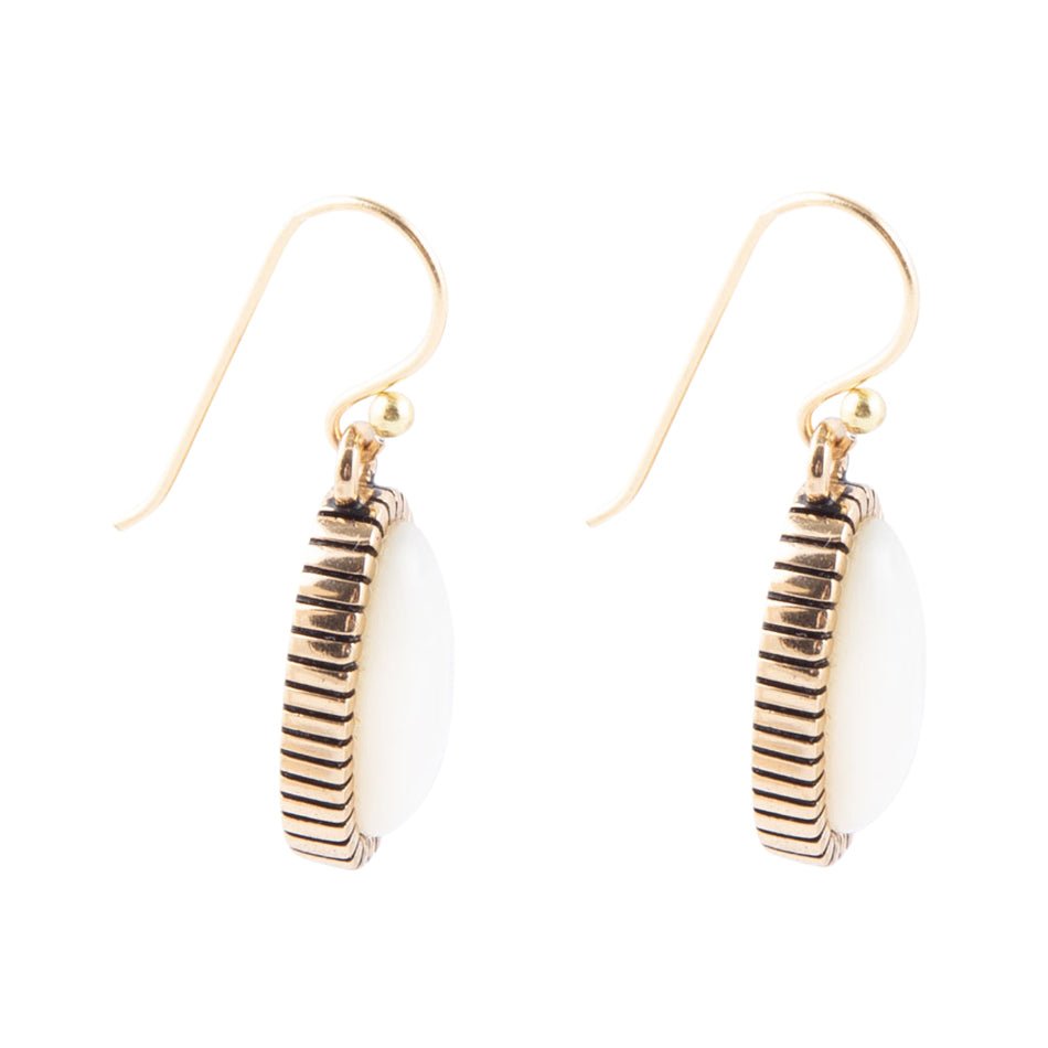 White Mother of Pearl Oval Golden Drop Earrings