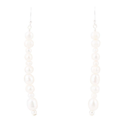 White Pearl Linear Sterling Silver Drop Earrings