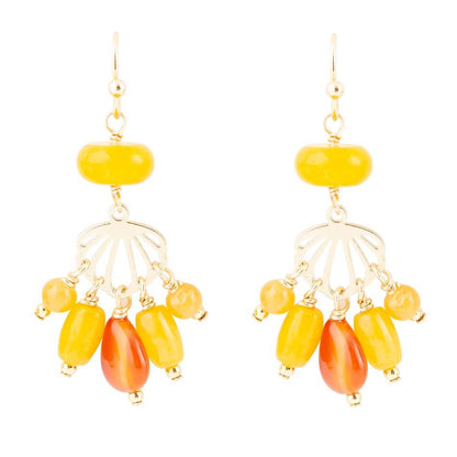 Yellow Carnelian Jade Golden Drop Earrings