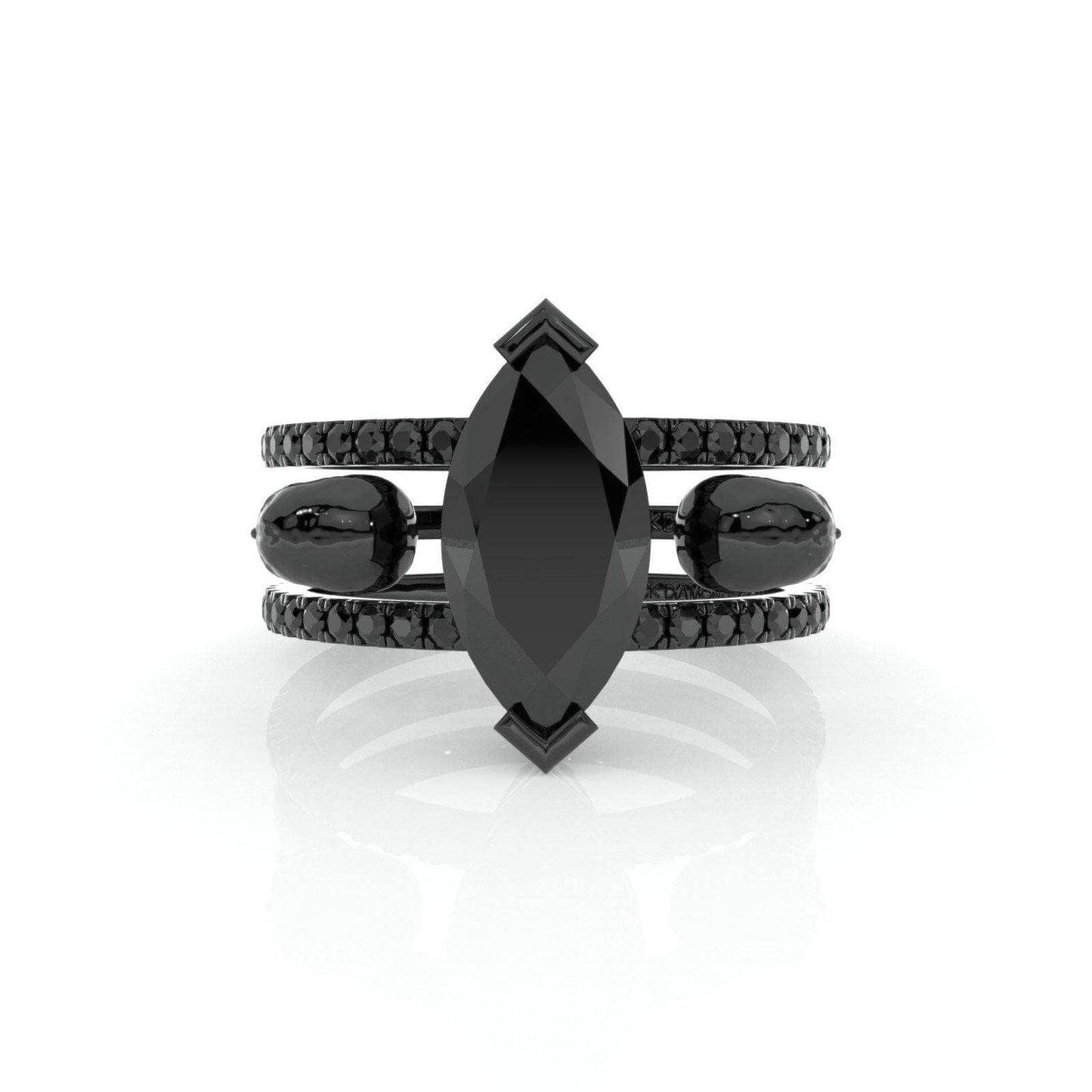 You & Me Rings- 14K Rose Gold Gothic Wedding Rings Silver+Black Gold Plating