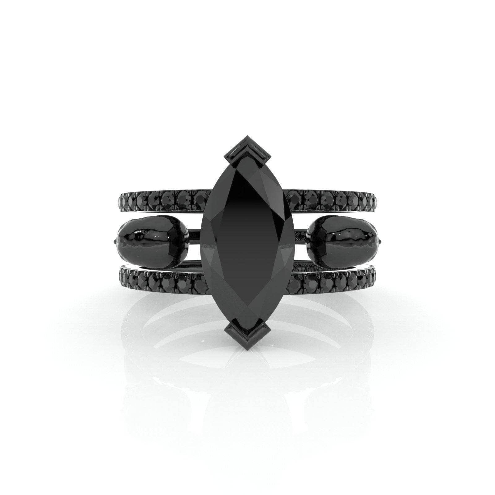You & Me Rings- 14K Rose Gold Gothic Wedding Rings Silver+Black Gold Plating