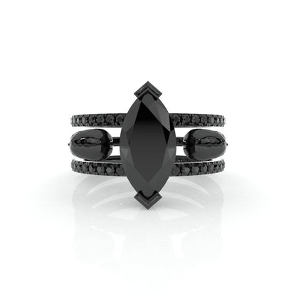 You & Me Rings- 14K Rose Gold Gothic Wedding Rings Silver+Black Gold Plating