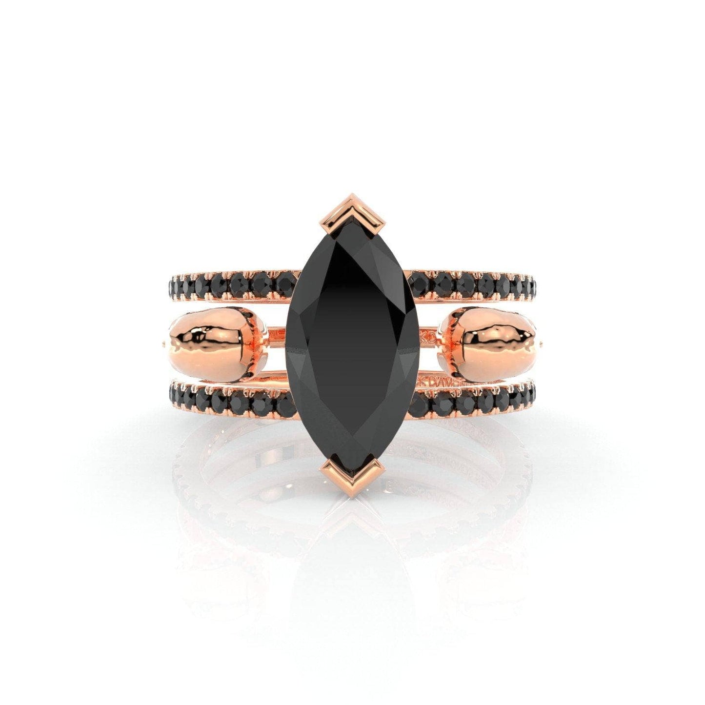You & Me Rings- 14K Rose Gold Gothic Wedding Rings 9 Black Moissanite