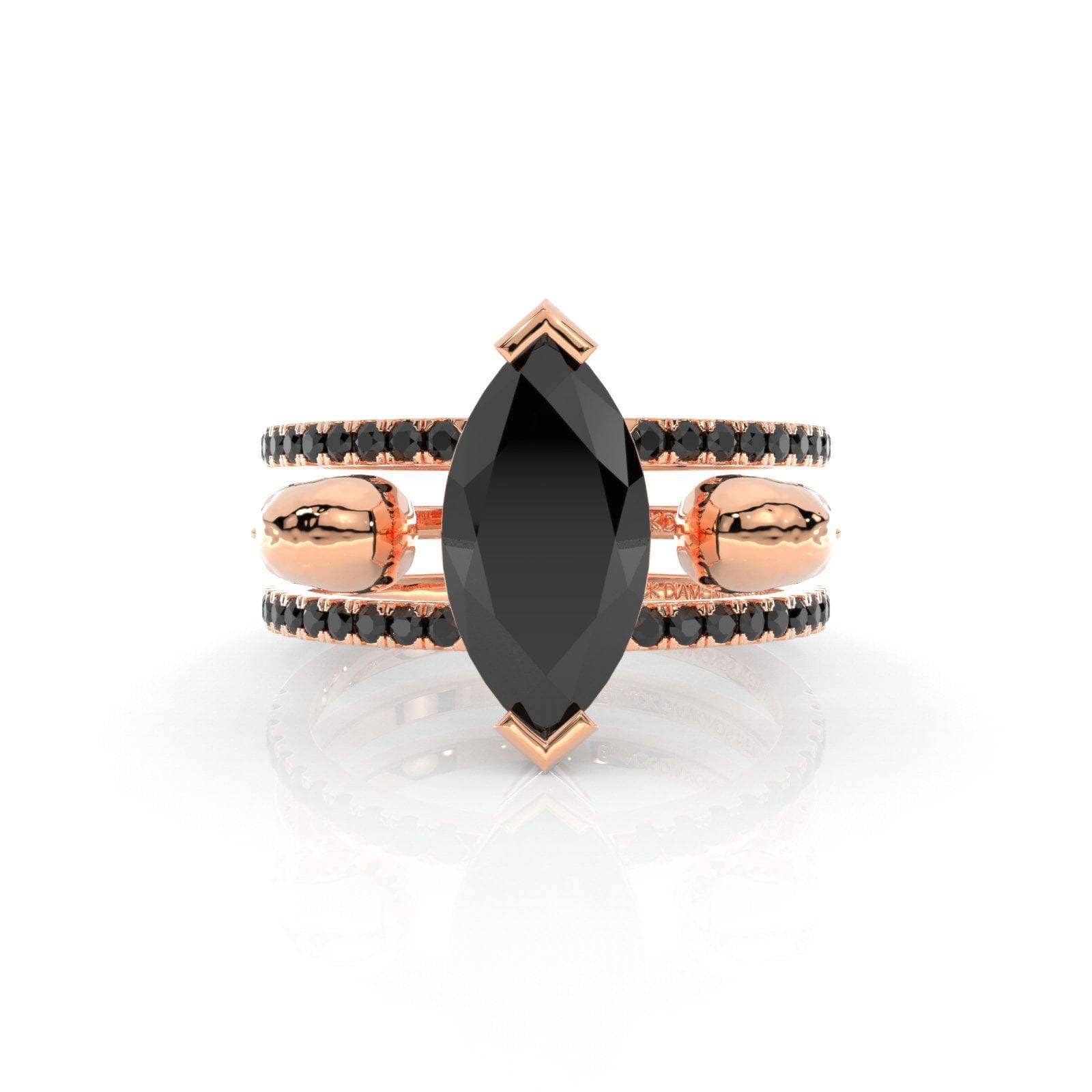 You & Me Rings- 14K Rose Gold Gothic Wedding Rings 9 Black Moissanite