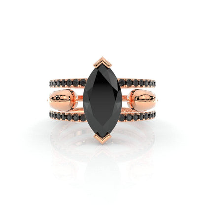 You & Me Rings- 14K Rose Gold Gothic Wedding Rings 9 Black Moissanite