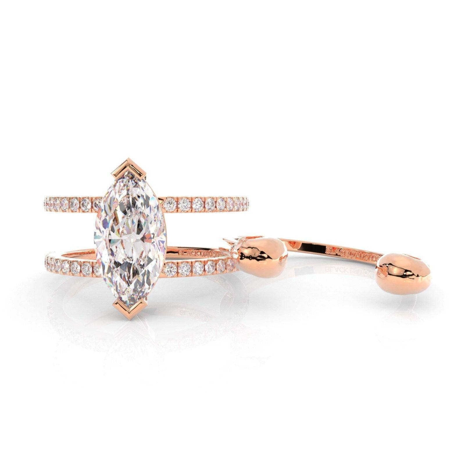 You & Me Rings- 14K Rose Gold Gothic Wedding Rings