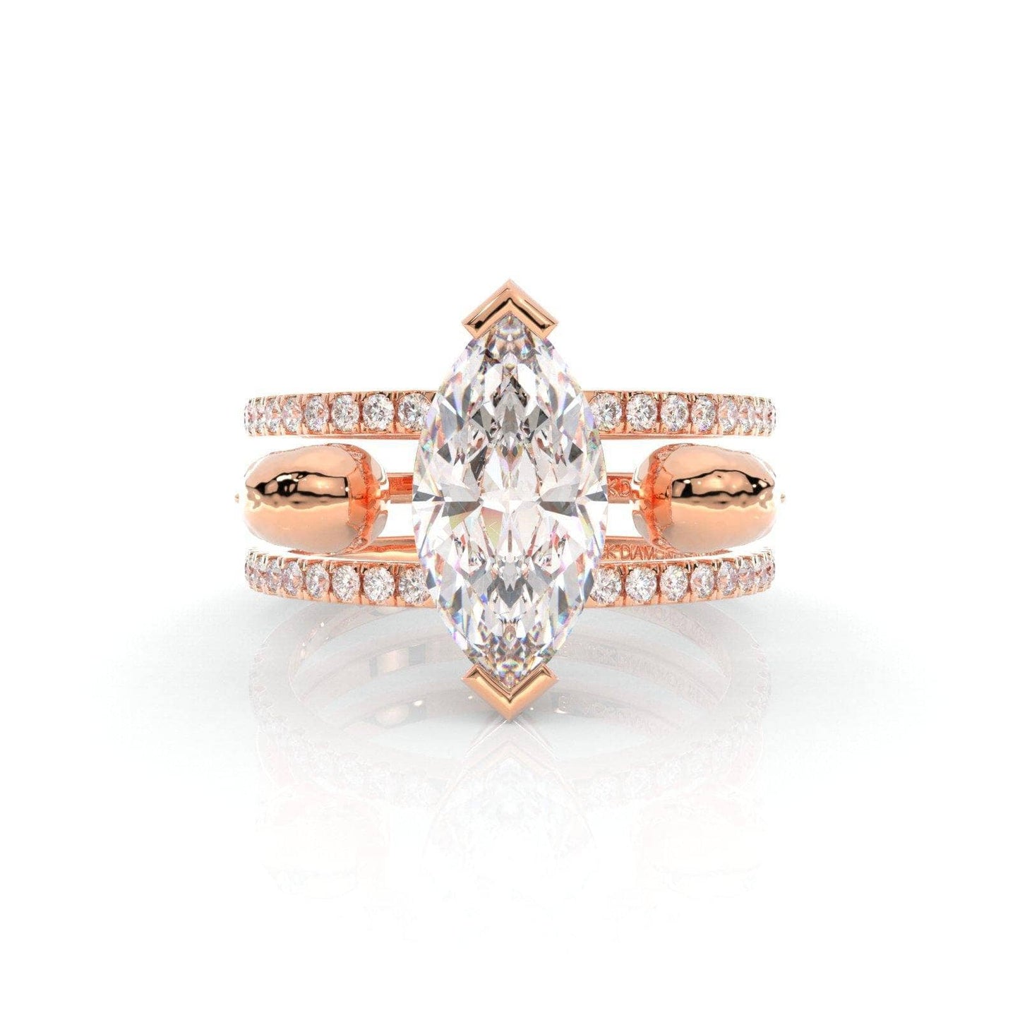 You & Me Rings- 14K Rose Gold Gothic Wedding Rings 9 Clear Moissanite